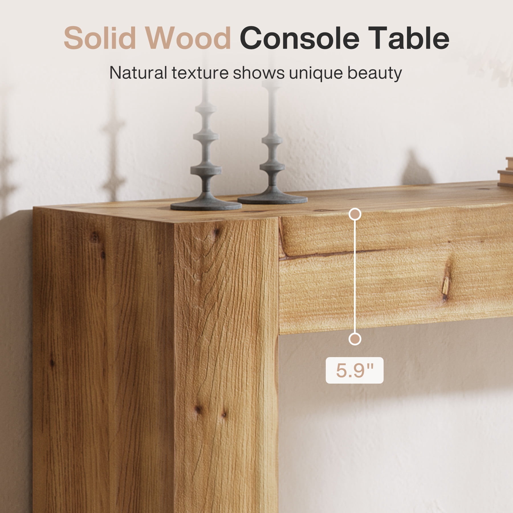 Tribesigns Solid Wood Console Table, 63-Inch Farmhouse Sofa Table Behind Couch for Entryway, Living Room, Foyer, Easy Assembly (Light Wood)