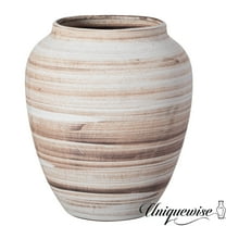 Uniquewise 8-inch Modern Farmhouse Round Wide Mouth Ceramic Vase Boho Decorative Pottery for Home Shelf Mantel Entryway Living Room & Coffee Table Decor Perfect for Pampas Grass Stems & Fresh Flowers