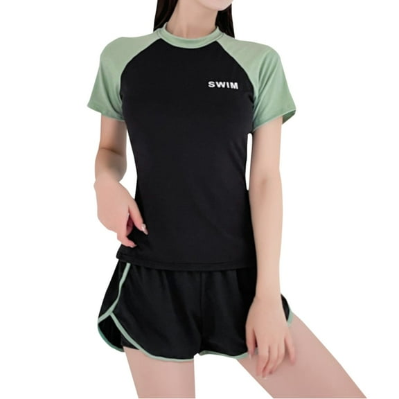 TODOZO Tankini Swimsuits for Women Tummy Control with Shorts Swim Suits for Women 2025 Two Piece Swimsuit Women Modest Swimsuits for Women Split Swimsuit Summer Print Color Contrast Short Sleeve Swim