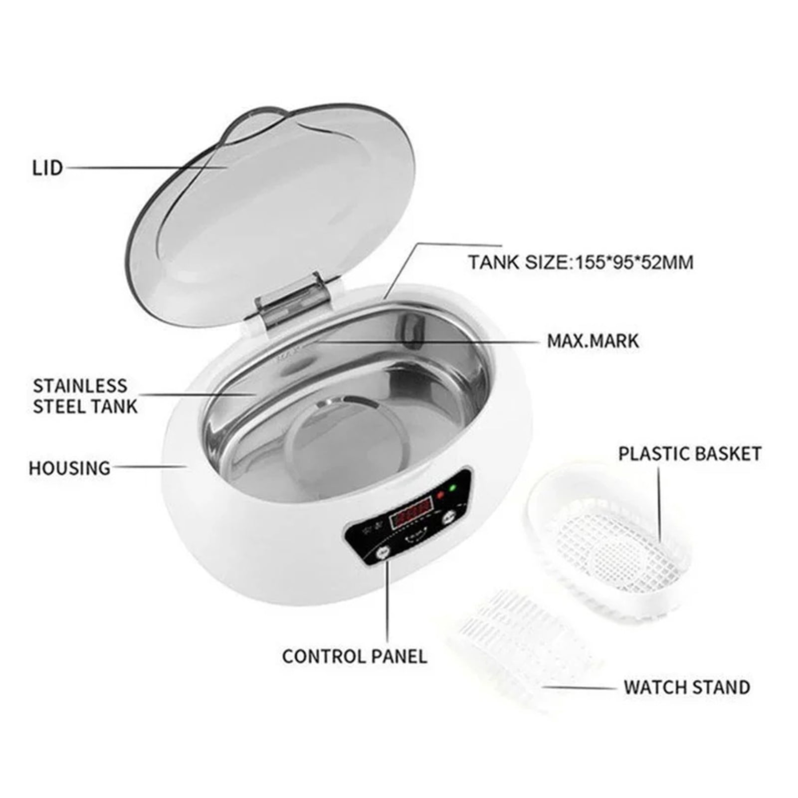 600ml Ultrasonic Cleaner Bath Timer for Jewelry Parts Glasses Manicure Cutters Ultrasonic Sound Box ,Convenient to Use