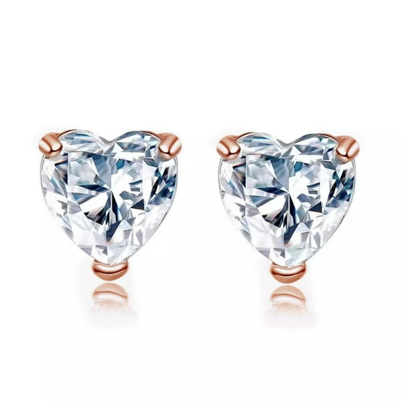Paris Jewelry 24k Rose Gold 2 Carat Heart Created White Sapphire Stud Earrings Plated Women