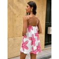 thumbnail image 3 of Pink Palm Tree Print Spaghetti Strap Mini Dress For Women, Casual Summer Vacation Sundress, 3 of 8