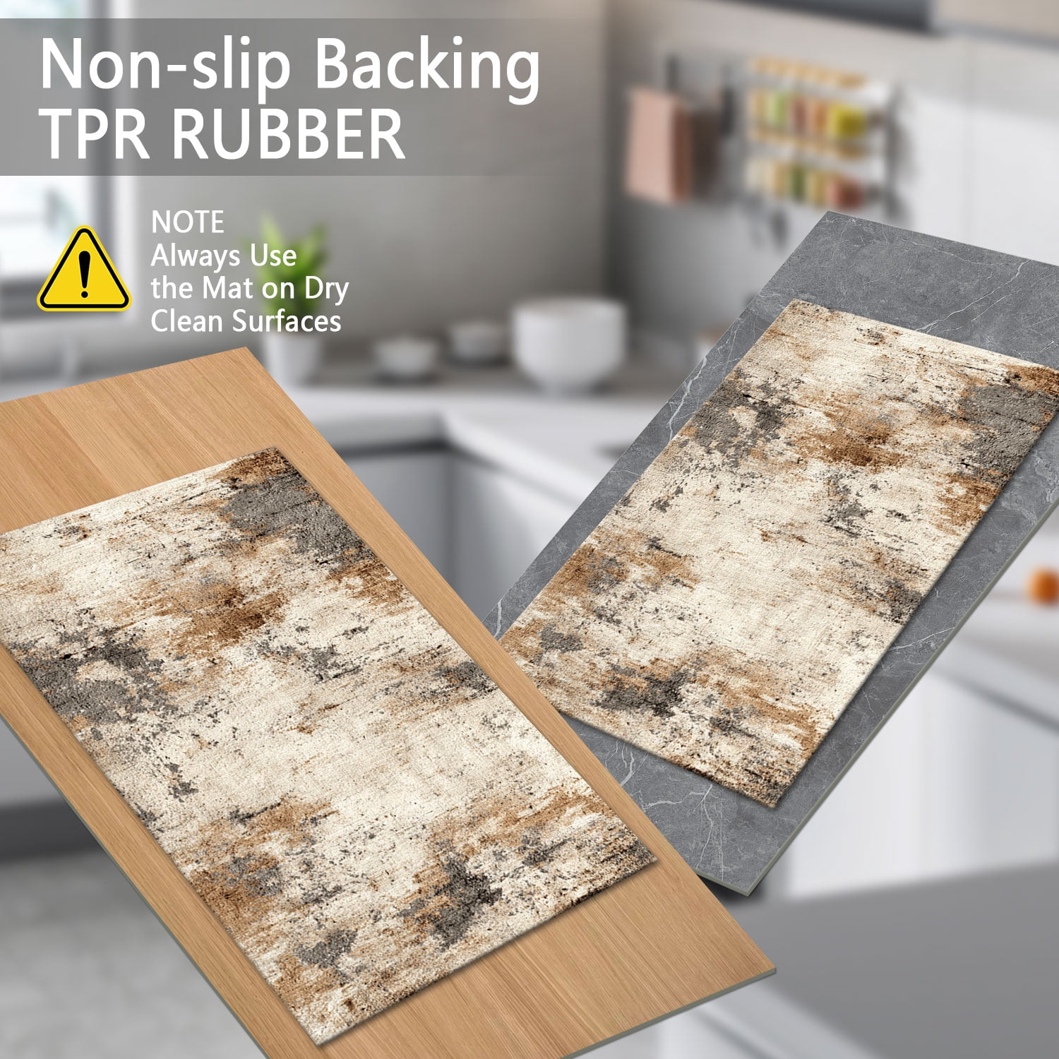 3-Piece Farmhouse Striped Kitchen Rug Set Anti-Slip Backing, Machine Washable Distressed Floor Mats for Kitchen Hallway Bathroom Laundry Room Christmas Decor