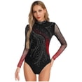 thumbnail image 3 of dPois Justaucorps à Manches Longues pour Femmes avec Short Tenue de Patinage Artistique Danse Contemporaine Rouge P, 3 of 6
