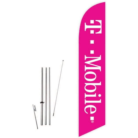 Cobb Promo T-Mobile Light Magenta Feather Flag with Complete 15ft Pole kit and Ground Spike