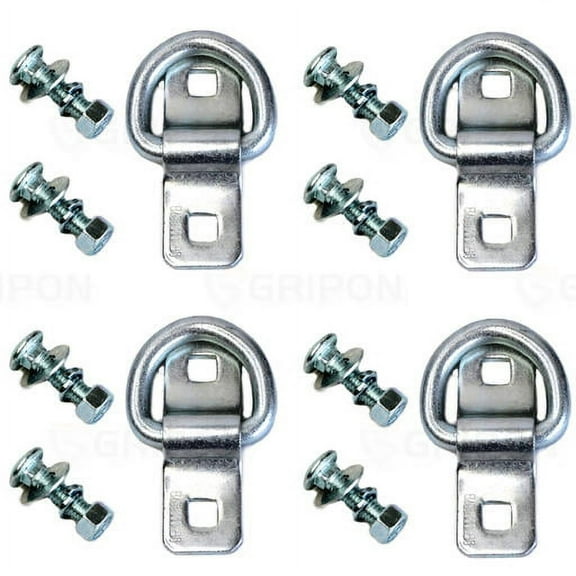 Gripon (4 Pack with 1-1/2inch Hardware) Heavy Duty 3/8" 5,000lbs Anchor Point Surface Mount Bolt On D Ring Tie Down