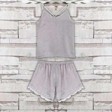 Pxiakgy Satin Pajama Set for Women Satin Pajamas Women s Summer Short Sleeved Suspender Shorts Pajamas Suit Women s Home Clothes Pjs for Women Set Camisole Top And Shorts Grey Xxl