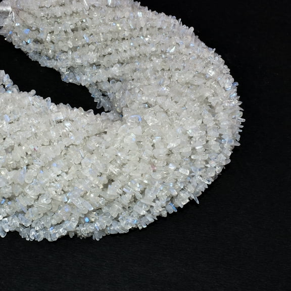 QNAVIC Natural Moonstone Gemstone Beads Nugget Chips Drilled Stone Chakra Healing Crystals DIY Jewelry Making Wholesale Bulk Loose Supply Strand 33 inch (1 Strand)
