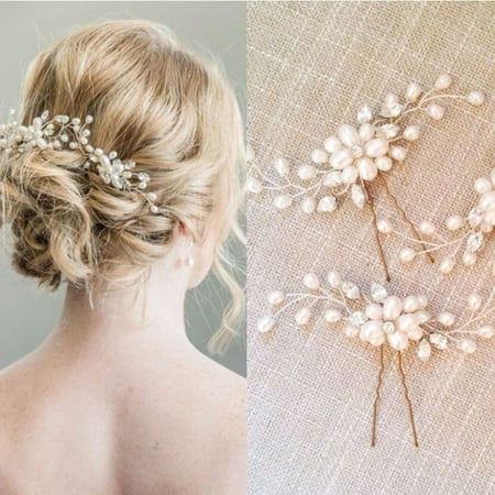 1PCS Women Golden Wedding Bridal Pearl Flower Leaves Crystal Hair Pins Clips