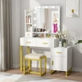 thumbnail image 5 of Vanity Set with LED Lighted Mirror, Large Makeup Desk Vanity Table with Cushioned Stool, Storage Shelves, Drawers, Dressing Table for Bedroom (White) by PAKASEPT, 5 of 10