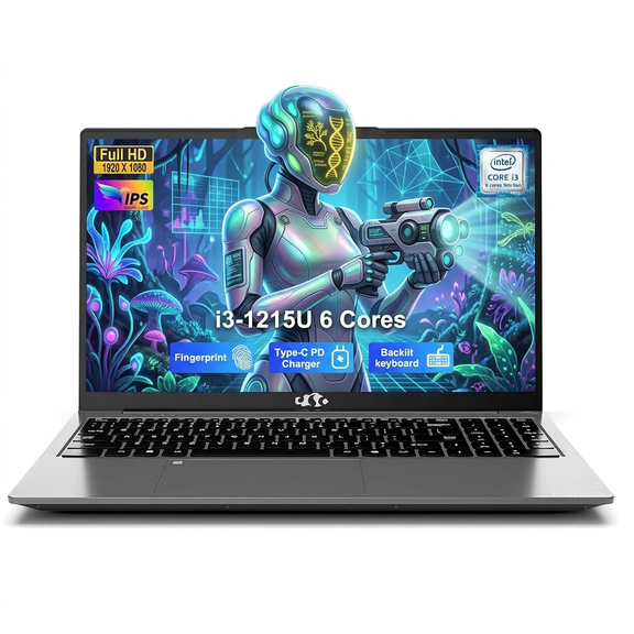 15.6" IPS FHD Laptop 32GB RAM 1TB SSD Intel 6-Core i3-1215U (Beats R5-7520U, Up to 4.4GHz) with Intel UHD Graphics-65W Type-C Charger Backlit Keyboard Fingerprint Wi-Fi 6 Windows 11 Gray