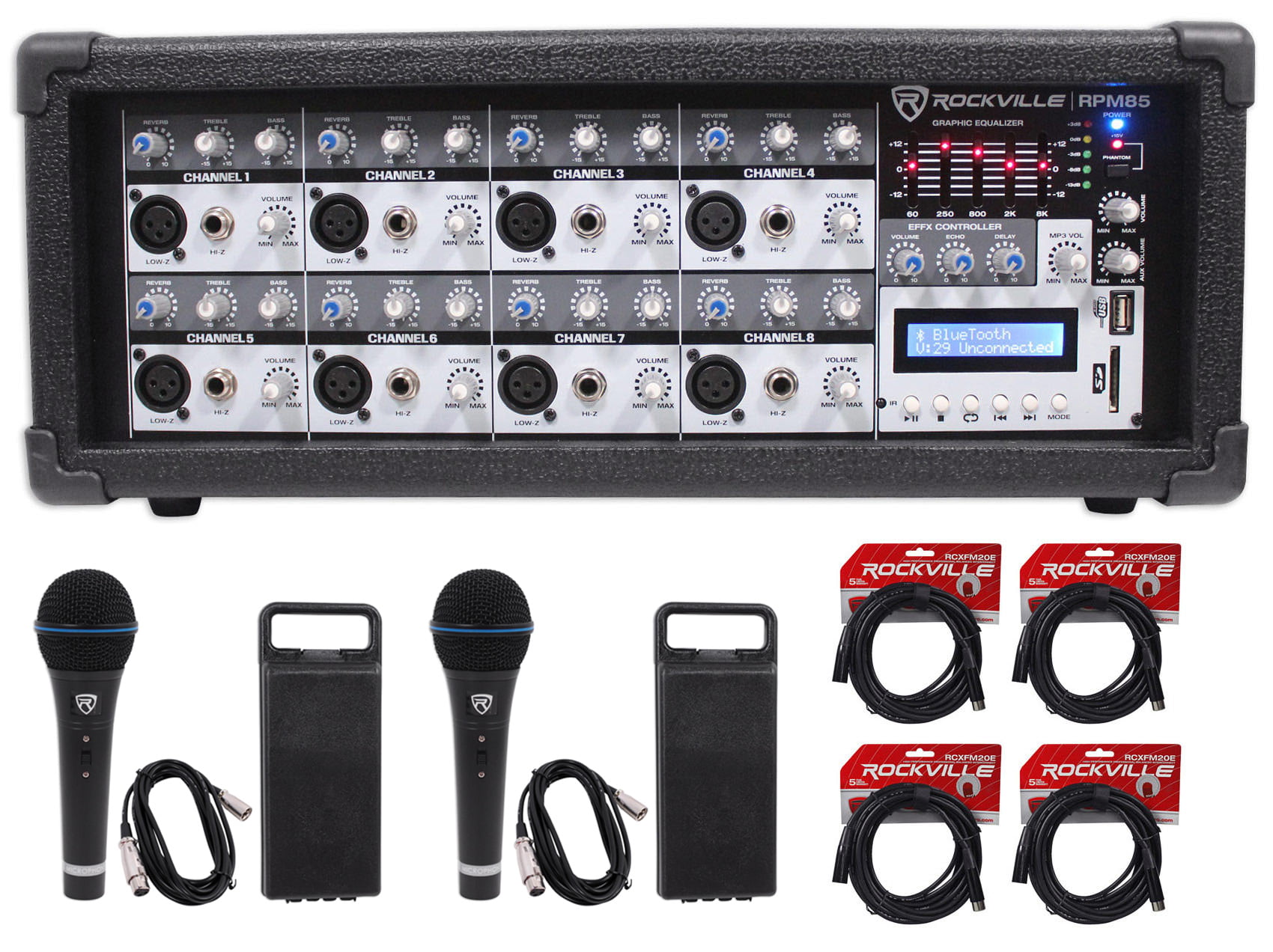 Rockville RPM45 2400w Powered 4 Channel Mixer/Amplifier with USB/EQ/Effects/Phantom