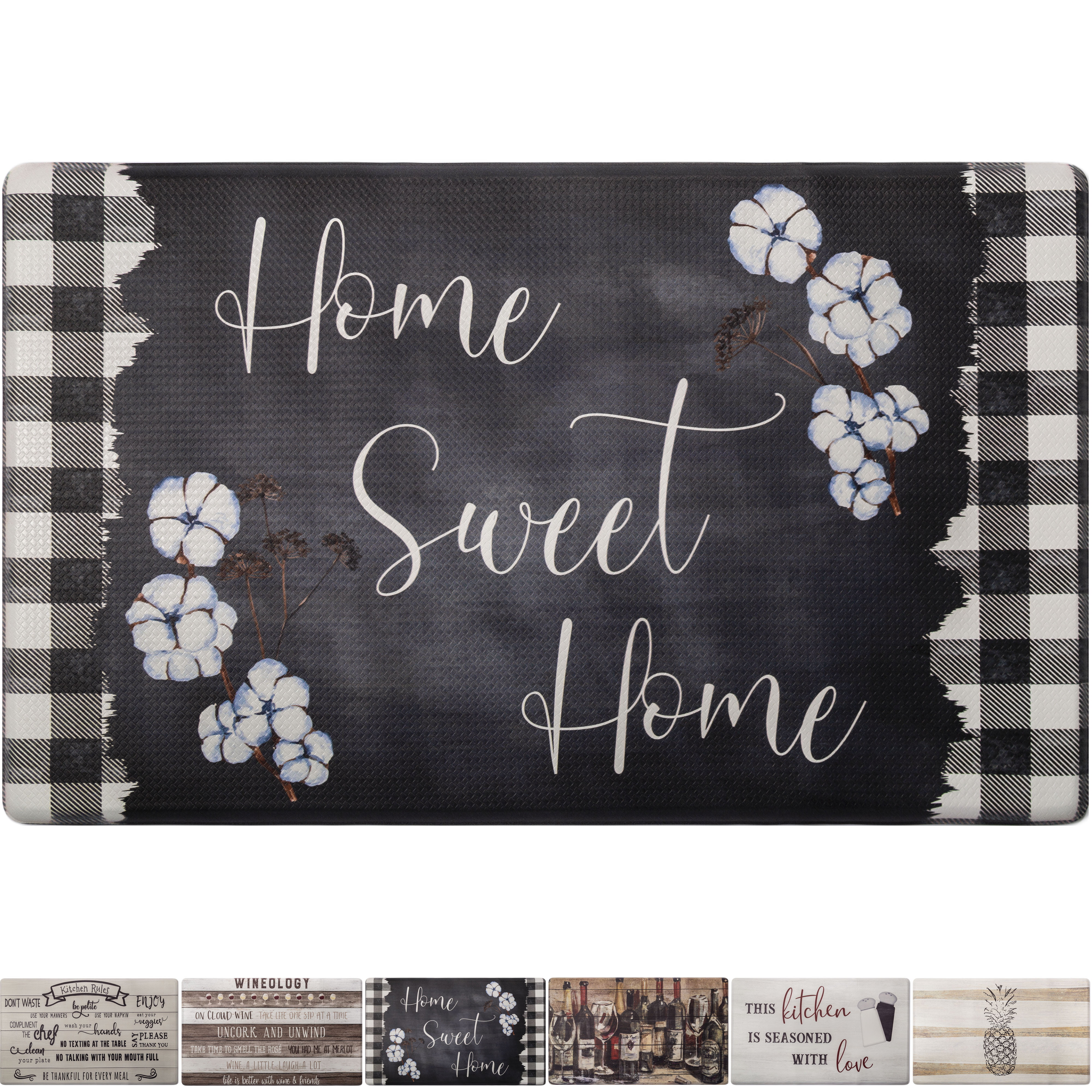 SoHome Cozy Living AntiFatigue Designer Kitchen Mat, Home Sweet Home Checkered ThemedNon Slip