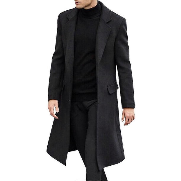 Mens Lapel Trench Coat Winter Long Overcoat Jacket Formal Smart Outwear