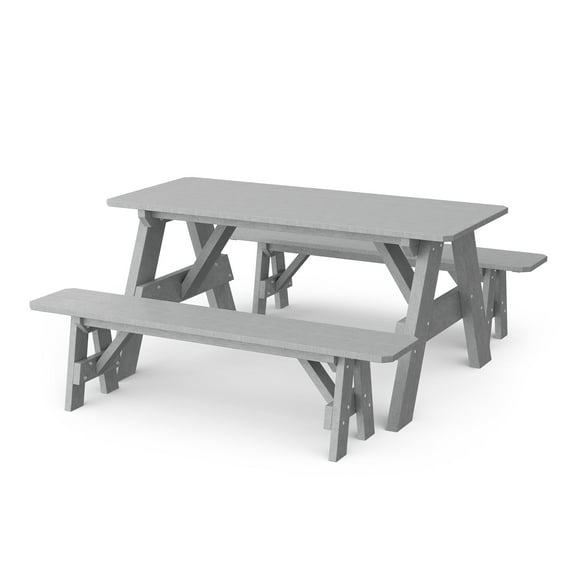 Wildridge Heritage 72 in. Picnic Table with Detached Benches, Light Gray - Outdoor Weather Resistant HDPE Picnic Table for Patio, Porch, Deck, Lawn