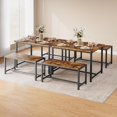 thumbnail image 3 of 3-Piece Rustic Brown Dining Table Set for 4, Rectangular Wooden Kitchen Table with 2 Benches, Space-Saving Dinette Furniture for Apartment, Small Space and Home, 3 of 6