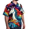 thumbnail image 2 of Robot Unicorn Attack Men's Short Sleeve Poplin Shirt, Casual Printed Button Down Top for Summer Beach, Spread Collar Unisex Beach Shirt, 2 of 6