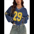 thumbnail image 2 of Suéter Tipo Jersey con Cuello en V y Blusas de Crochet Extragrandes para Mujer, Estilo Y2K Amarillo y Azul S, 2 of 10