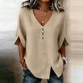 thumbnail image 2 of KyCheLot V Neck Tops for Women Short Sleeve Flare Sleeve Slit Hem Solid Color Tops Comfy Casual Summer Clothes, 2 of 7