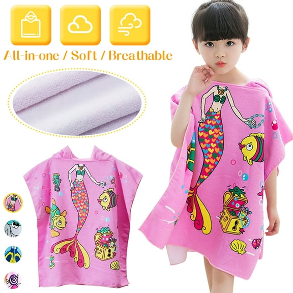 LNKOO Soft Cotton Hooded Towel Poncho for Kids Bath Pool Beach Swim Boys Girls Cover-up Cape, 2-7 Years Old Bath Robe