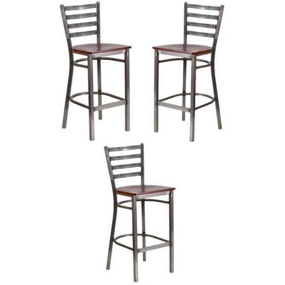Home Square 29" Ladder Back Restaurant Bar Stool in Mahogany - Set of 3