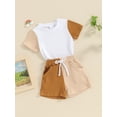 thumbnail image 5 of Toddler Boys Summer Outfits Contrast Color Short Sleeve T-Shirts Tops Elastic Waist Shorts 2Pcs Clothes Set 93% Cotton + 7% Elastane, 5 of 10