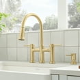thumbnail image 2 of Empressa Double Handle Gooseneck Bridge Kitchen Faucet with Pull-Down Sprayer, Satin Gold, 2 of 5