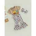 thumbnail image 3 of Sedceaty Toddler Kids Girls Clothes Outfits Short Sleeve Crew Neck T-Shirts Tops Bohemian Pattern Print Flare Pants Headband 3Pcs Suit, 3 of 8
