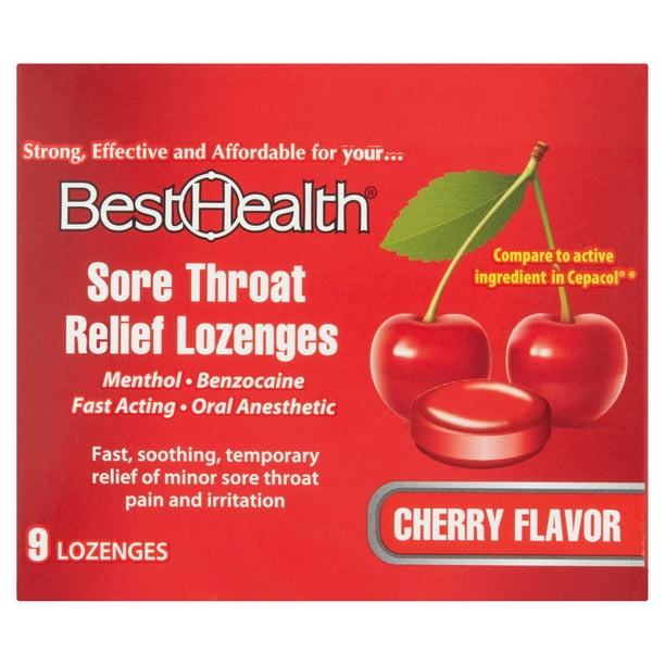 Besthealth Cherry Flavor Sore Throat Relief Lozenges, 9 count