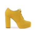 thumbnail image 7 of BLISSFUL STEP Women's Ankle Boots Faux Suede Chunky Heel Platform Lace - up Round Toe Dress Boots Yellow 6, 7 of 7