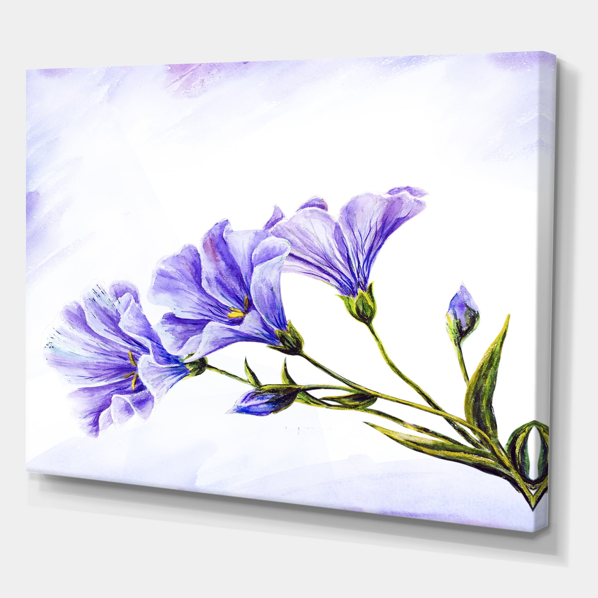 Designart ' Blue Wildflowers With Leaves II ' Traditional Canvas Wall Art Print
