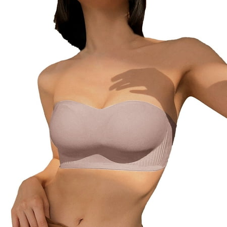 Fsqjgq Strapless Bra for Women Non Slip Push Up Bras Comfortable Lifting Sagging Bandeau Seamless Wireless Bra Womens Sports Bras Tops D Pink