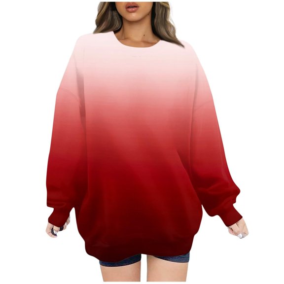 Jsaierl Womens Sweatshirts Cute Gradient Graphic Sweatshirts Round Neck Casual Pullover Tops Oversized Long Sleeve Shirts Womens Sweatshirts