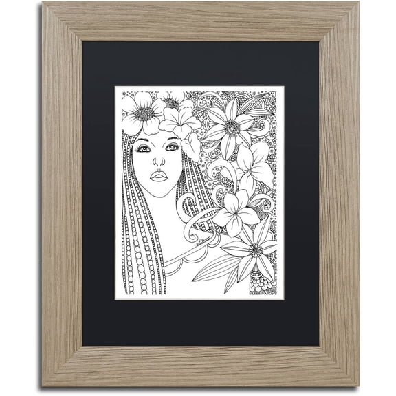Trademark Fine Art "Flower Girls 5" Canvas Art by KCDoodleArt Black Matte, Birch Frame