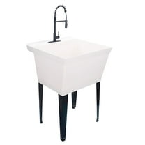 Tehila White 19 Gallon Utility Sink with High-Arc Black Finish Coil Pull-Down Faucet