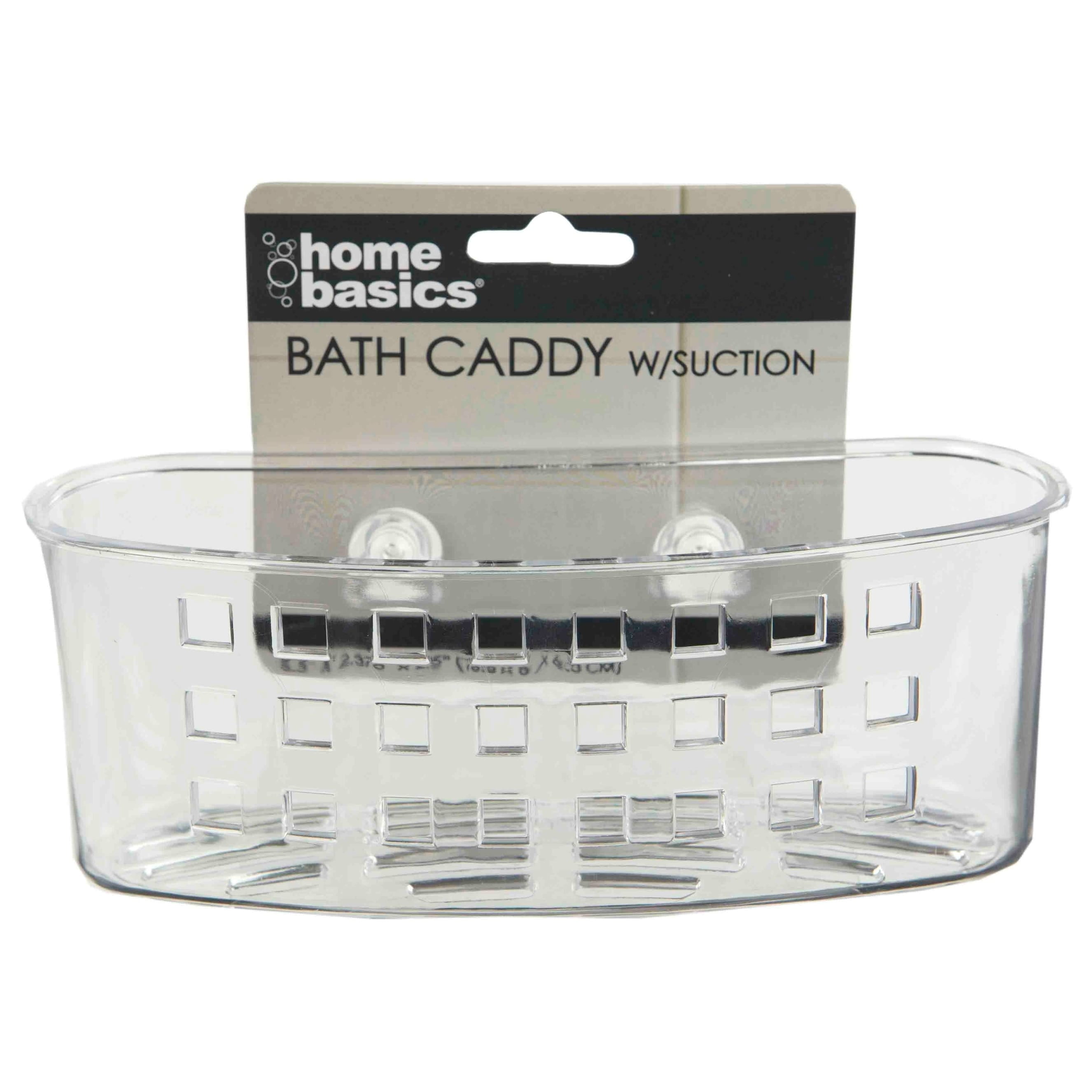 Home Basics Wide Plastic Bath Caddy with Suction Cups, Clear