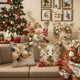 thumbnail image 4 of Juego de 4 fundas de almohada navideñas | Fundas de almohada con estampado navideño de Papá Noel | Fundas de cojín decorativas de poliéster de 45 x 45 cm para sofá cama y salón, 4 of 5