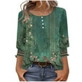 thumbnail image 2 of JTZGDY Button Henley Shirts for Women Ethnic Floral Printed 3/4 Smoked Sleeve Crewneck Pullover Tops Loose Oversized Dressy Tunic Blouse Green#01 L, 2 of 8