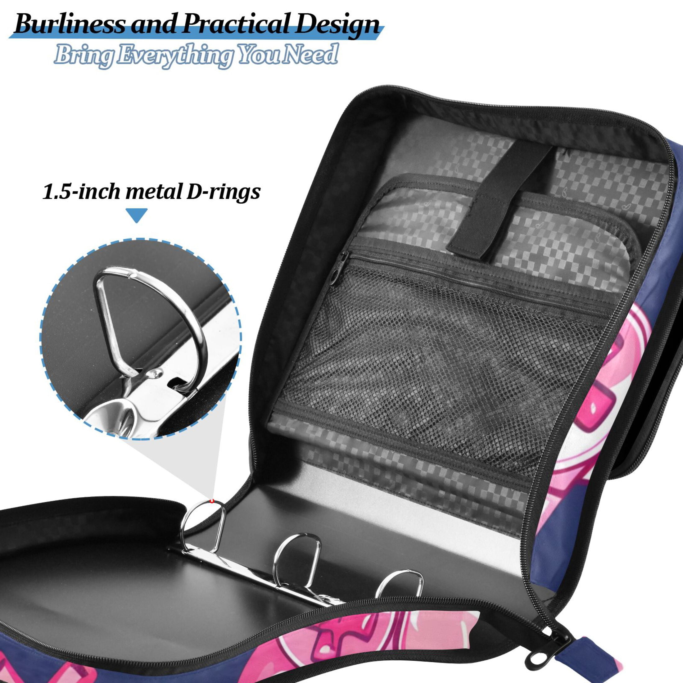 ALAZA Zipper Binder Pink Handle 3 Ring Trapper Keeper File Folder Organizer Bag