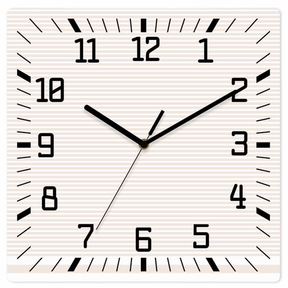 Farmhouse Beige White Striped Wooden Wall Clock Silent Non Ticking, Modern Stripes Square Wall Clocks Battery Operated, Decor Clock for Home Office, Living Room, Kitchen, 10 Inch