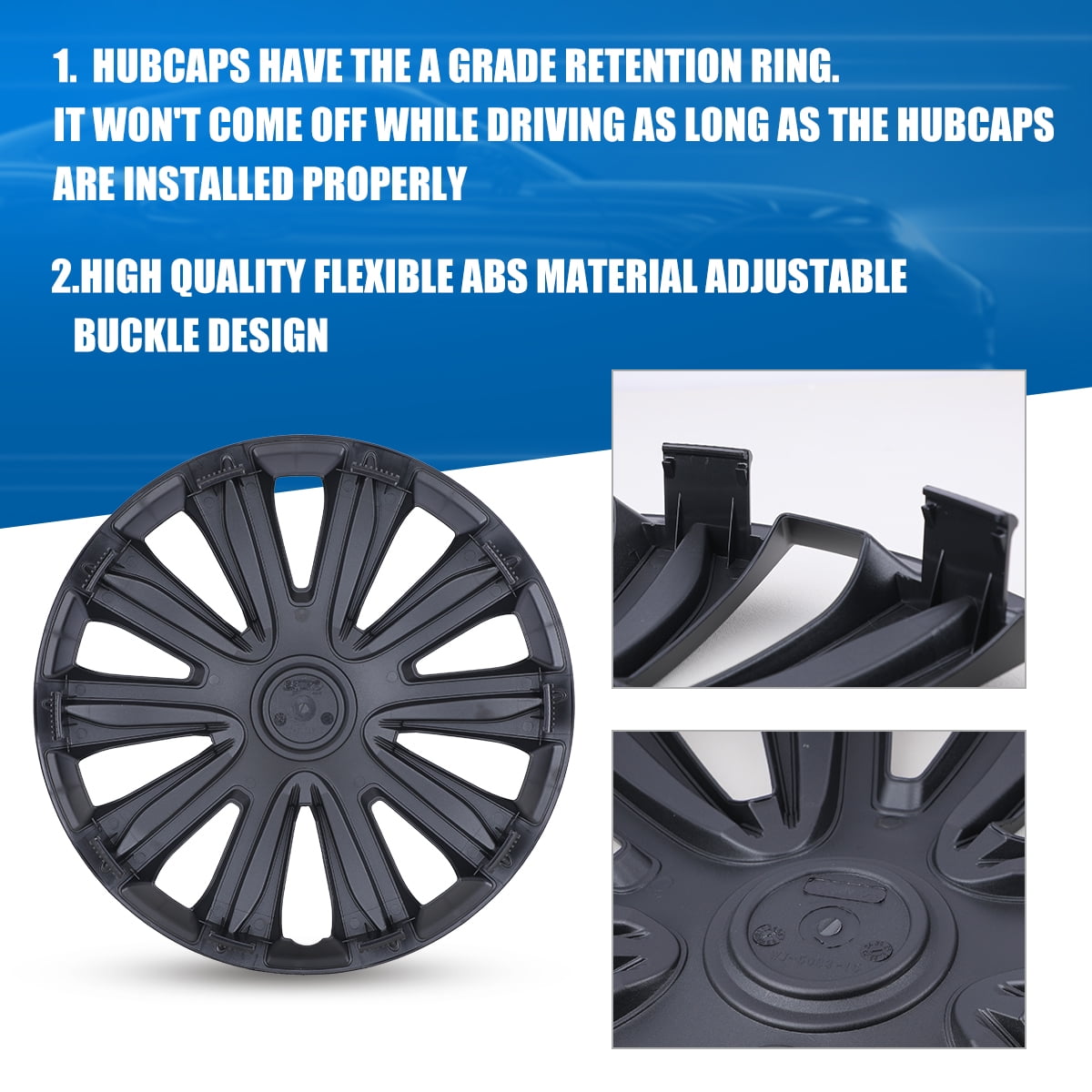 16 inch Universal Hubcap Wheels Cover Replacement for Car Truck SUV ABS&PC Hub Caps Accessories Set of 4,Black Matte