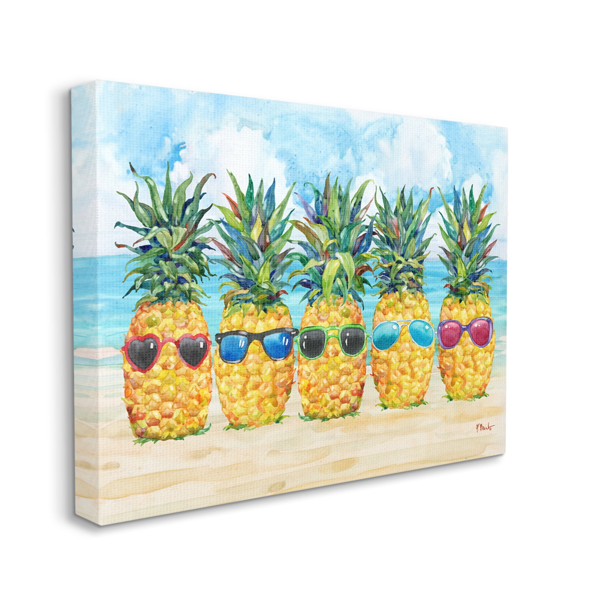 Stupell Industries Pineapples & Sunglasses Food & Beverage Painting Gallery Wrapped Canvas Art Print Wall Art, 20 x 16