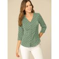 thumbnail image 4 of Top de blusa de oficina vintage Allegra K con botones de manga 3/4 y lunares para mujer Verde Oliva L, 4 of 5