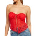thumbnail image 1 of Gupgi Women Lace Tube Top Off Shoulder Sleeveless Backless Bandeau TopSee Through Front Split Ruched Tie Up Crop Tops, 1 of 7