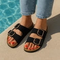 thumbnail image 5 of Cushionaire Legacy Cork Footbed Leather Sandals for Women – Genuine Leather Double Strap Slides with Adjustable Buckles + Memory Foam, 5 of 12