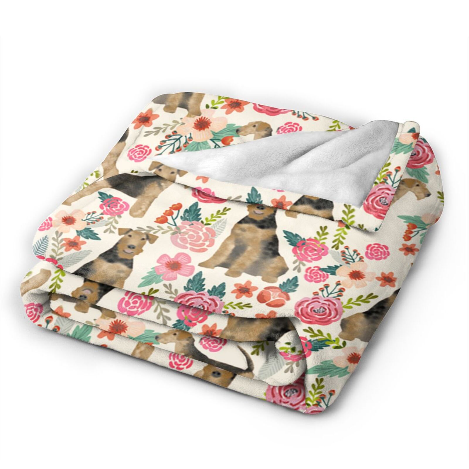 Wijzvio Terrier Dogs Lovers Flower Floral Throw Blanket Soft Fuzzy Fleece Blanket For Couch Bed Living Room Decoration 50"X40"