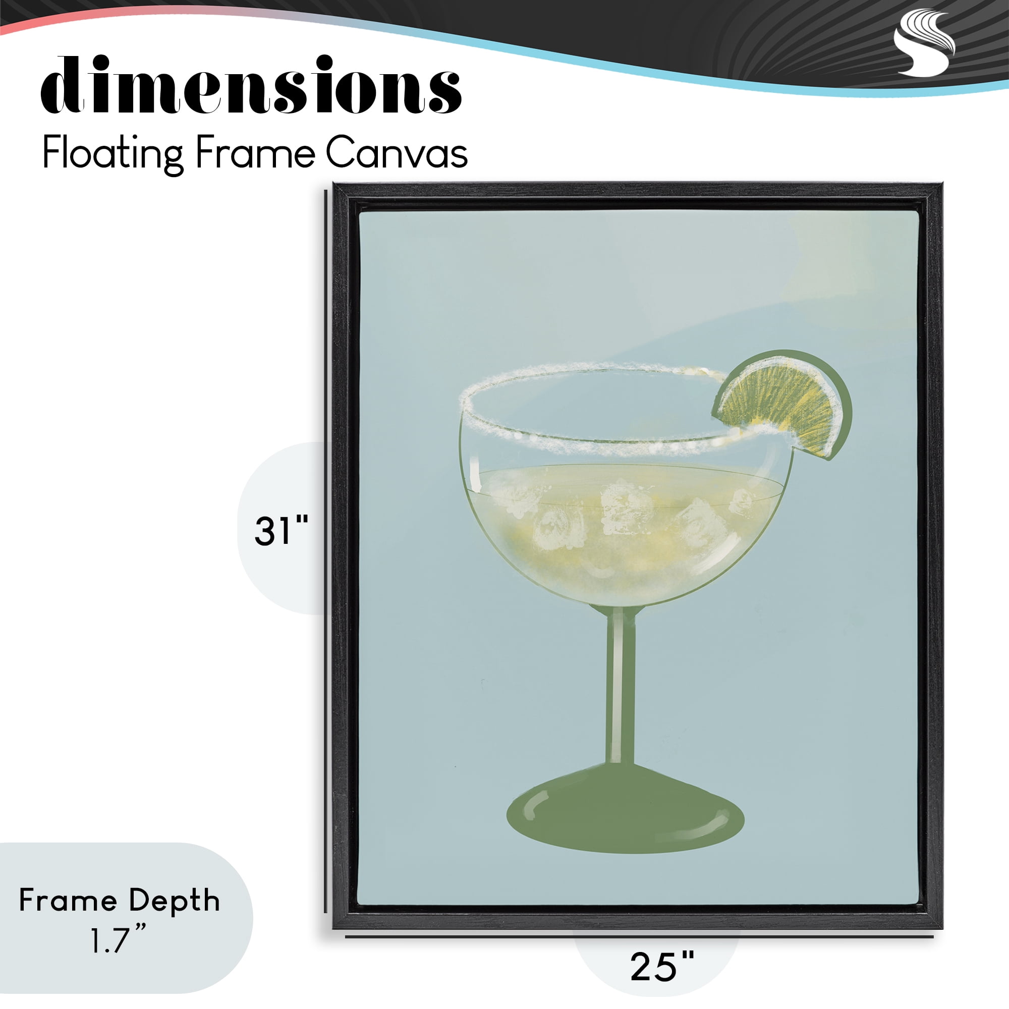 Stupell Industries Margarita Glass over Blue Black Framed Floater Canvas Wall Art, design by Robin Maria