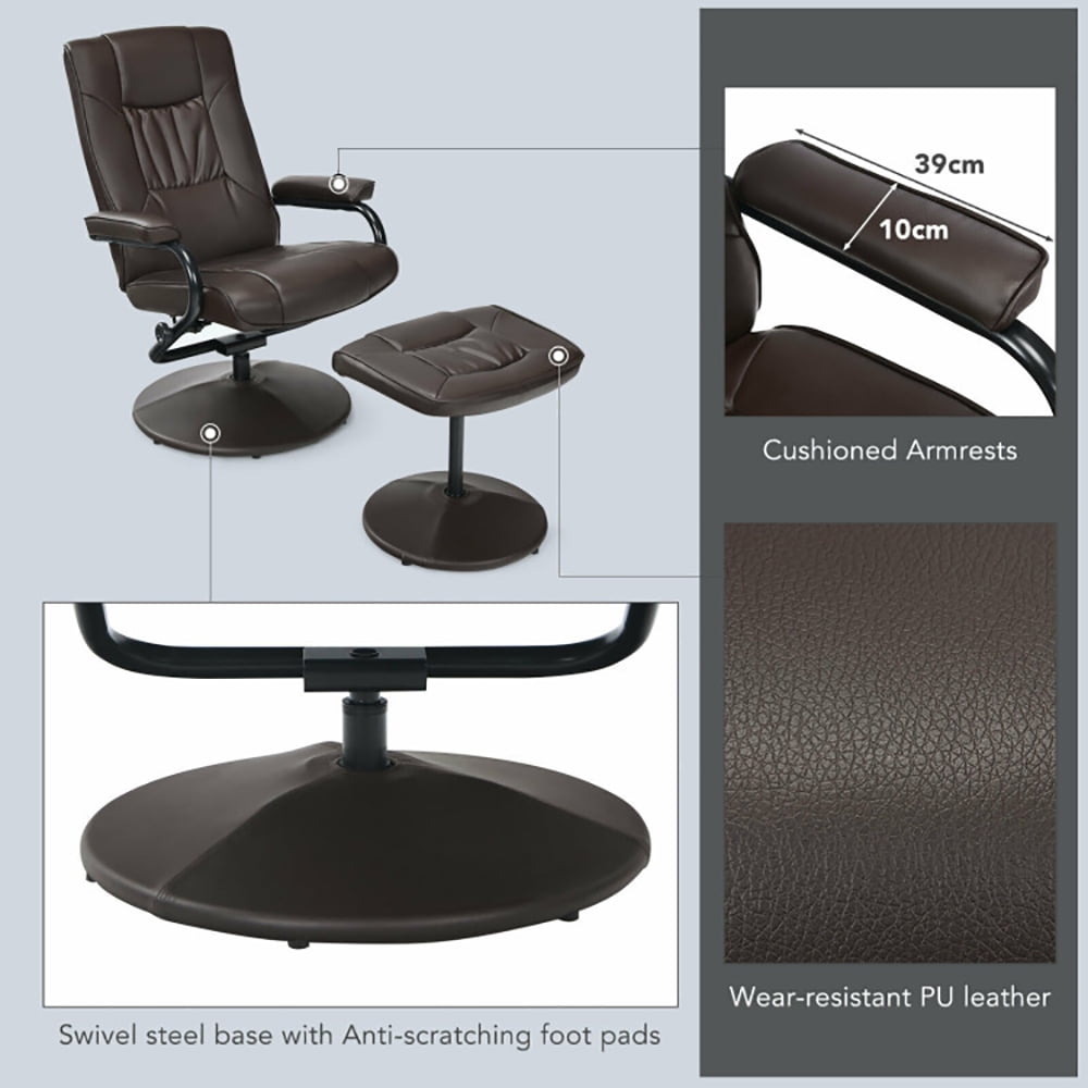 Finihen PVC Leather Soft Upholstered Recliner with Ottoman Footrest, 360° PVC Leather Swivel Recliner Chair with Ottoman, for Living Room, Bedroom, Brown Finihen PVC Leather Soft Upholstered Recliner with Ottoman Footrest, 360° PVC Leather Swivel Recliner Chair with Ottoman, for Living Room, Bedroom, Brown