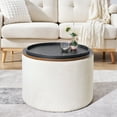 thumbnail image 5 of 2-Piece Set Storage Ottoman, Round Chenille Makeup Vanity Stool Chair with Storage Space, for Serving as a Living Room Footstool, Coffee Table and Additional Seats, Beige, 5 of 7