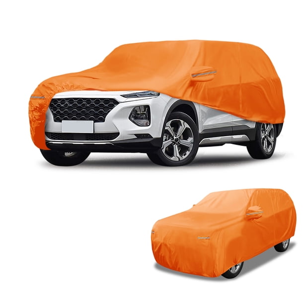 Funda para Coche Impermeable Unique Bargains para Todo Clima, Protección Exterior Completa contra el Sol y la Lluvia para Hyundai Santa Fe 210D-PU Naranja con Franjas Reflectantes